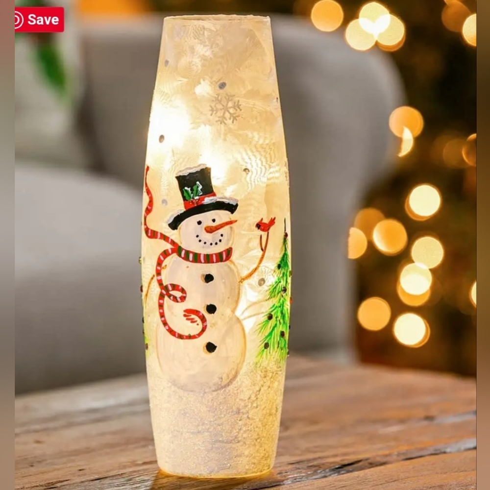 Plow and hearth Hand painted lighted snowman vase